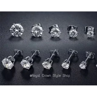 ต่างหูเพชรสังเคราะห์ CZ 5Aเกรดพรีเมี่ยมจากแบรนด์ Royal Crown ก้านสเตนเลสสตีลซุปทองคำขาว (คนแพ้ง่ายใส่ได้ไม่กัดหูแน่นอน)