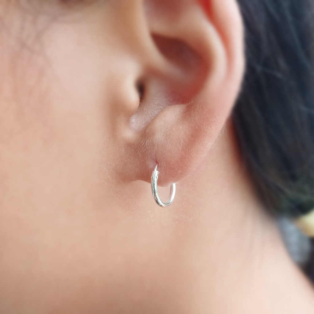 ต่างหูห่วงเงินแท้  Round Tube Hoop Earrings 92.5% (หลอด 1.5 มิลลิเมตร)