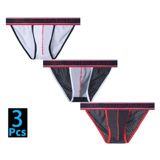 3Pcs/Lot PLAYPUMP Men Briefs Soft Cotton Breathable Sexy U Convex Low waist Men Underwear (3)PP9106