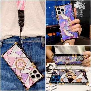 Samsung Galaxy A73 A13 A23 A33 A53 A03 Square Electroplated Diamond Glitter Lanyard Holder Soft Phone Case