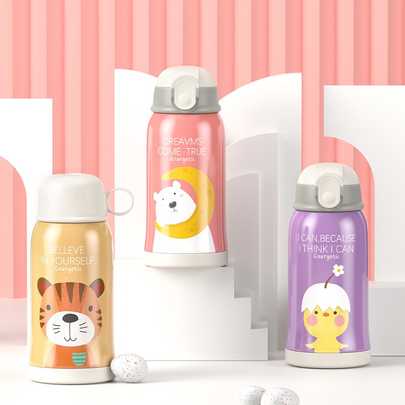 กระติกน้ำเก็บอุณหภูมิ 550ml-กระติกน้ำ ลายหมีสีชมพู