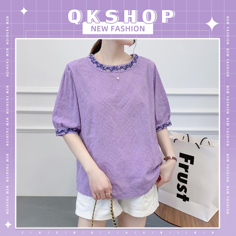 QKshop 🪐✨ โอ้ยสาวคืองานดีมากเสื้อคอกลมแต่งลายลูกไม้แขนตุ๊กตาบอกเลยว่ารุ่นนี้อ่ะคิวท์สุด เดินไปไหนก็โดดเด่นเป็นสง่าจ้า🔥