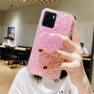 เคสโทรศัพท์มือถือแบบนิ่ม วีโว่ VIVO Y01 Y75 Y33T Y33S Y21T Y21S Y21 Y21A Y76 Y73 Y15A Y15S V23 V23E 4G 5G Phone Case Bling Diamon Sequins Glitter Shockproof Soft Cover With Love Stand Holder Smartphone Casing VIVOY01 VIVOY33T