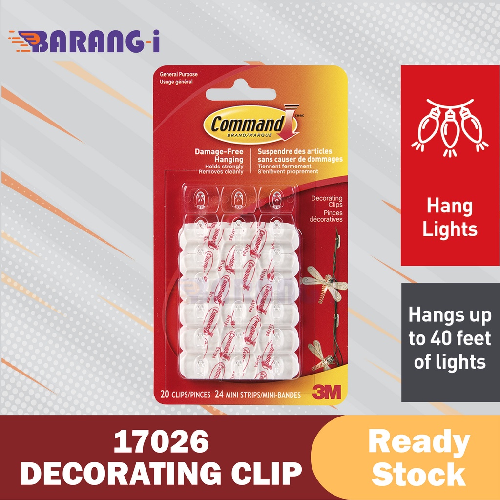 3M Command 17026 คลิปตกแต่ง Mini Wall Hook Organizer คลิปสายไฟ CommandTM 17026ANZ, 20 คลิป/แพ็ค Barang-i