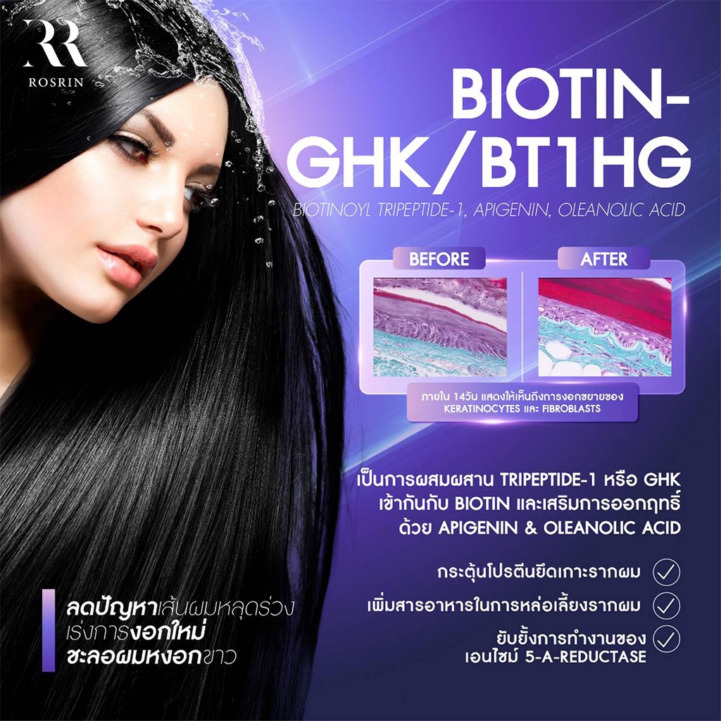 Biotinoyl Tripeptide-1 (Biotin-GHK/BT1HG) ลดปัญหาเส้นผมหลุดร่วง เร่งการงอกใหม่ ชะลอผมหงอกก่อนวัย /ขนาด 25g-100g