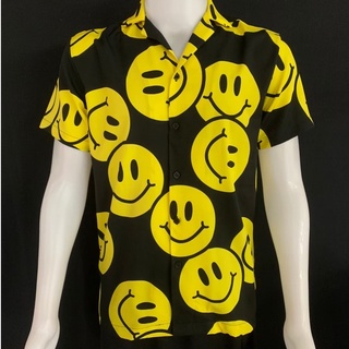 เสื้อฮาวายSmile เหลืองดำ ผ้านุ่มลื่นใส่สบาย