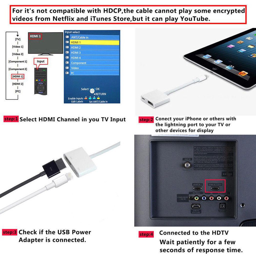 Lighting To Hdmi Hdtv Tv Digital Cable Adapter For Ipad