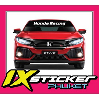 สติ๊กเกอร์คาดกระจกบังแดด Honda Racing พื้นดำ อักษรขาว