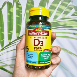 วิตามินดี 3 Vitamin D3 Extra Stregth 5000IU (125mcg) 100 Softgels (Nature Made®)