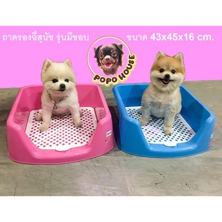 ถาดรองฉี่สุนัข ห้องน้ำสุนัข แบบมีขอบกั้น dog toilet with 16 cm. rim height  มีตะแกรงรองถาด ขนาด 43x45x16 cm.