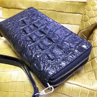 crocodile lady purse 2 zipwallet craft.กระเป๋าสตางค์หนังจระเข้แท้สตรีสีดำ