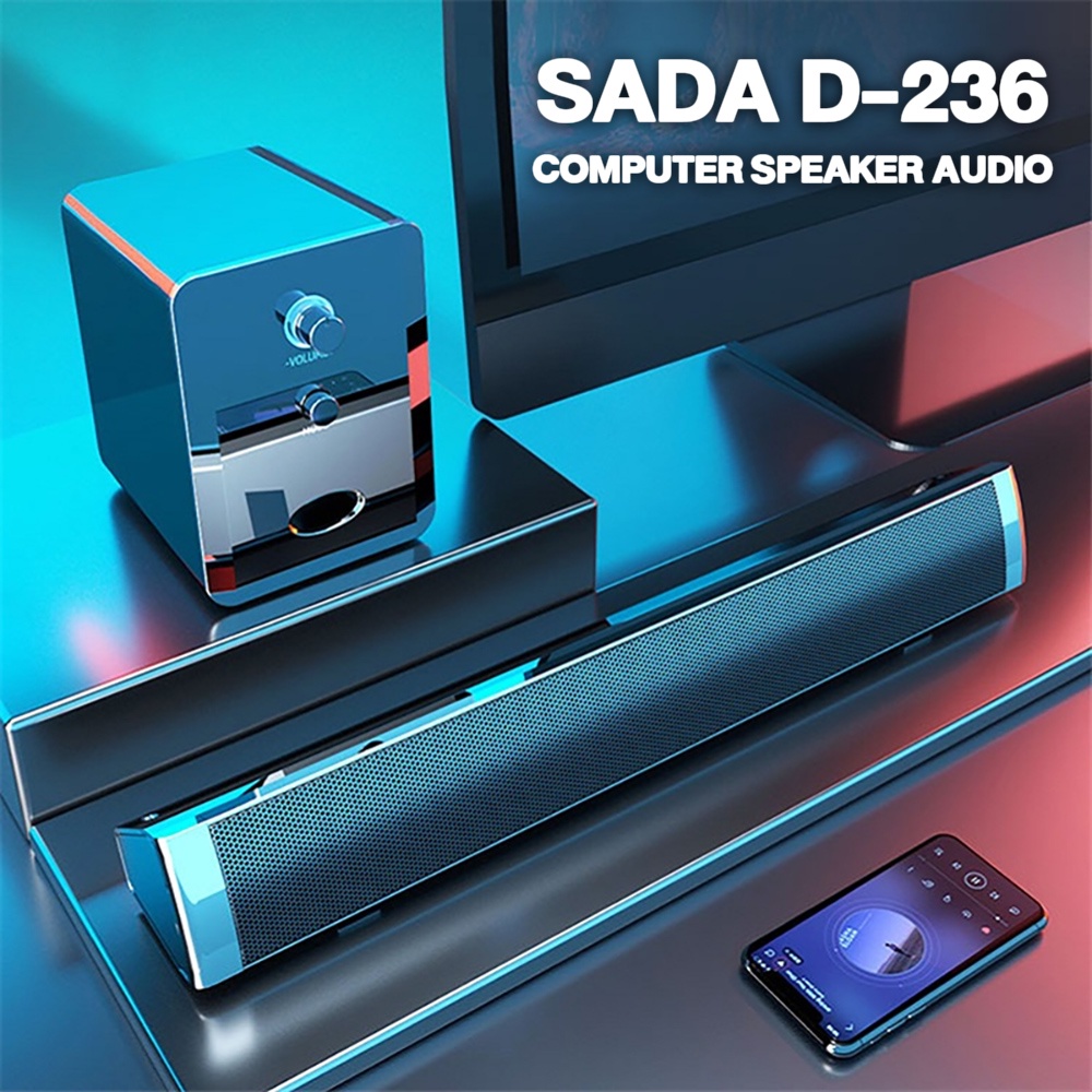 SADA D236 Soundbar Stereo Speaker ลำโพงซาวด์บาร์ + ซับวูฟเฟอร์ 2.1 เชื่อมต่อด้วย USB+3.5 #Qoomart