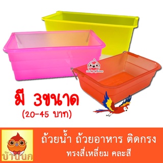 ชามเหลี่ยม คละสี ถ้วยอาหารนก ชามอาหารสัตว์ สามารถแขวนติดกรงได้