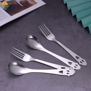 【TTLIFE】 Stainless Steel Fork Stainless Steel Smiley Fork Long Handle Sugar Spoon Tea Coffee Dessert Tableware