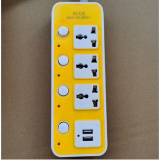 รางปลั๊กพ่วง ปลั๊กไฟ ปลั๊กสามตา ปลั๊กชาร์จUSB  รางปลั๊กไฟ ปลั๊ก 3 ตา พร้อม 2ช่อง USB สวิตช์แยกช่อง หลากสีสัน