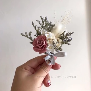 พร้อมส่ง!! ช่อดอกไม้ติดอก เข็มกลัดติดอกดอกไม้แห้ง โทนสีกะปิเข้มและกะปิอ่อน