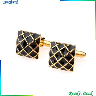 [SQUARE Grid CUFFLINKS GOLD BLACK VINTAGE ของขวัญแต่งงาน สําหรับผู้ชาย