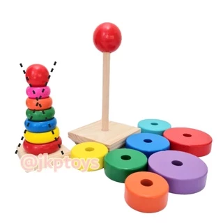 ❤️Todds & Kids Toys ของเล่นไม้เสริมพัฒนาการ วงเเหวนสวมหลัก (รุ่นใหญ่)
