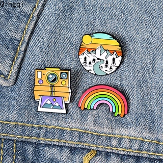 Rainbow Retro Camera Outdoors Mountain Enamel Pin Vsco Girl Brooch Badge Rainbow Badge Cartoon Jewelry Gift