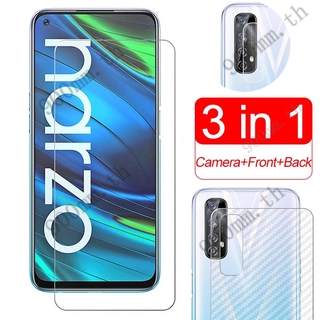 3-in-1 ฟิล์มกระจก Realme Narzo 20 Pro กระจกนิรภัย Realme C17 C15 Narzo 20 20A 10 Realme 7 7i 5 Pro ป้องกันหน้าจอ ฟิล์มกระจกกันเลนส์กล้อง &amp; ฟิล์มหลัง