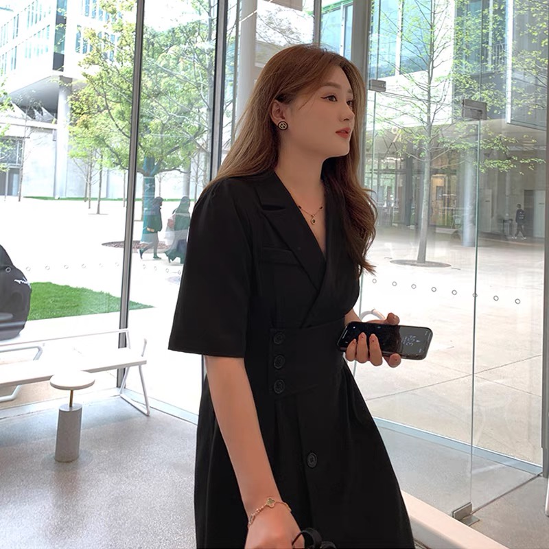 CiCi Plus+(1101)Plussize dress เดรสสั้นกิมมิคกระดุมเก็บเอว พลัสไซส์ทรงสวยมินิมอลหวานๆ - รูปที่ 5