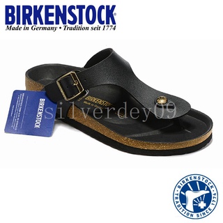 BIRKENSTOCK รองเท้าแตะ แบบหนัง สีดํา สไตล์เยอรมนี สําหรับผู้ชาย และผู้หญิง