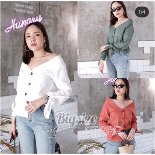 เสื้อคอปาด แต่งแขนผูกโบว์ (มีไซต์ 40-50)