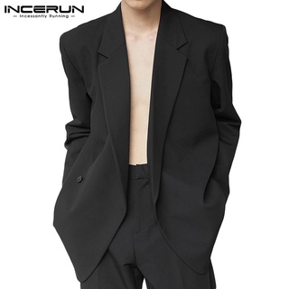 Incerun เสื้อสูทแฟชั่นสําหรับผู้ชายแขนยาวสีพื้นทรงหลวม 3สี