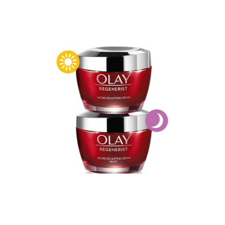 Olay โอเลย์ รีเจนเนอรีส ไมโคร-สกัลป์ติ้ง ครีม เดย์ครีม + ไนท์ครีม 50กรัม แพ็คคู่ (ลดริ้วรอย, บำรุงผิวหน้า, ครีมผิวใส)