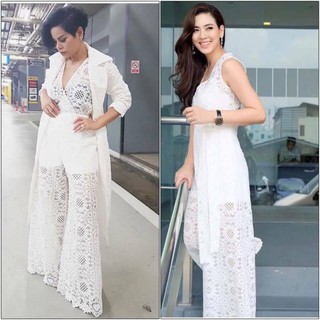 Jumpsuit ลูกไม้ขาว (โค้ดช้อปฟรี 100 บาท)