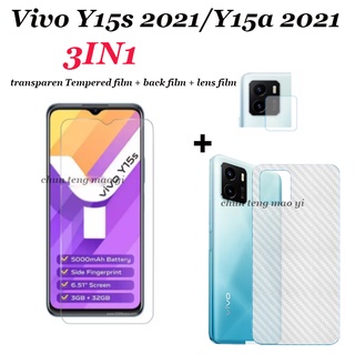 (3in1) ฟิล์มกระจกนิรภัยใส ไร้กรอบ ฟิล์มเลนส์ และฟิล์มด้านหลัง สําหรับ Vivo Y15a 2021 Y15S Vivo Y100 Y12A Y21 Y33 Y15 2020 2021