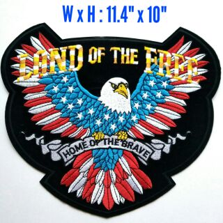 ตัวรีดติดหลังเสื้อขนาดใหญ่ 11.4x10  นิ้ว แต่งเสื้อบิ๊กไบค์ US Eagle Land of the Free Home of the Brave