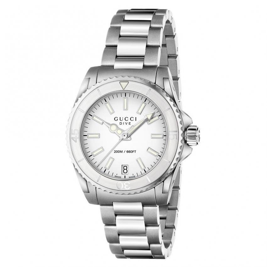 GUCCI Dive Medium White Dial Stainless Steel Unisex Watch Item No.
 YA136402