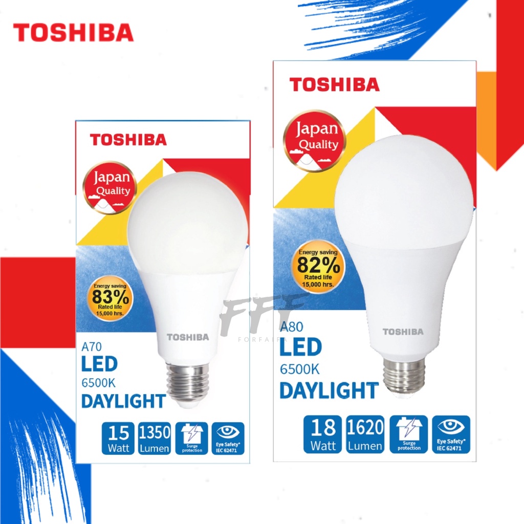 [TOSHIBA] หลอดไฟ หลอดไฟแอลอีดี LED bulb ขั้ว E27 แสงขาว Daylight 15W A70 1350lumen/18W A80 1650lumen