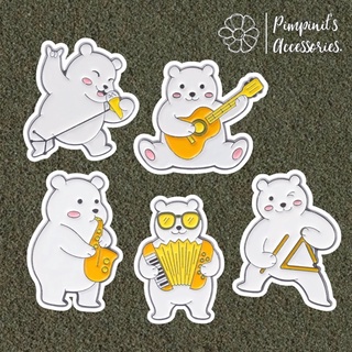 🇹🇭 พร้อมส่ง : 🐻‍❄️ เข็มกลัดเซ็ทวงดนตรีหมีขาวขั้วโลก | White Polar Bear Music Band Enamel Brooch Pin Set.