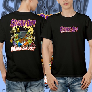 แขนสั้นcrew neckเสื้อยืด พิมพ์ลายการ์ตูน Scooby-Doo Mansions Graphic สีดํา สีขาว S-XXXXL