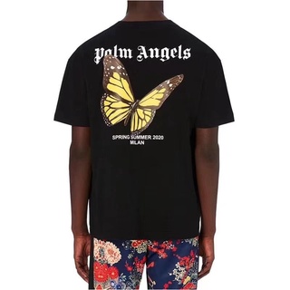 ย้อนยุคเสื้อยืดลําลอง ผ้าฝ้าย แขนสั้น คอกลม พิมพ์ลายผีเสื้อ Palm Angels Palm Angels ขนาด 3 ซม. สําหรับผู้ชายS-5XL