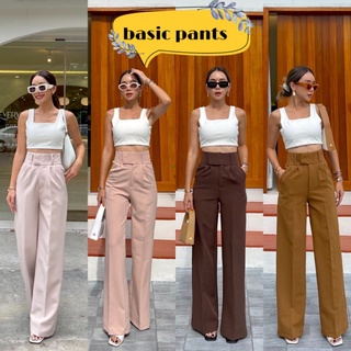 Whitnry high-waist basic pants กางเกงขายาวเอวสูงทรงกระบอกสีพื้น กางเกงทำงาน