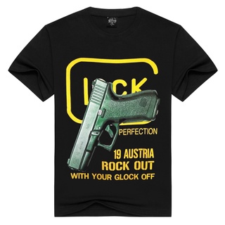 เสื้อยืดลําลอง ผ้าฝ้าย แขนสั้น พิมพ์ลาย austria rock out with your glock off Gun 3D glock 19 ทรงหลวม สําหรับผู้ชาย 2022S