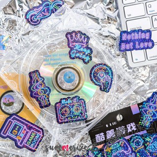 NEW-In Glitter neon sticker diy สติ๊กเกอร์ กากเพชร นีออน กลิตเตอร์ ลายเท่ห์ คูลๆ game bear heartbeat music sticker deco