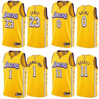 เสื้อกีฬาบาสเก็ตบอล ทีม NBA Jersey LA Lakers James Pope Bradley Kuzma สีเหลือง สไตล์คลาสสิก