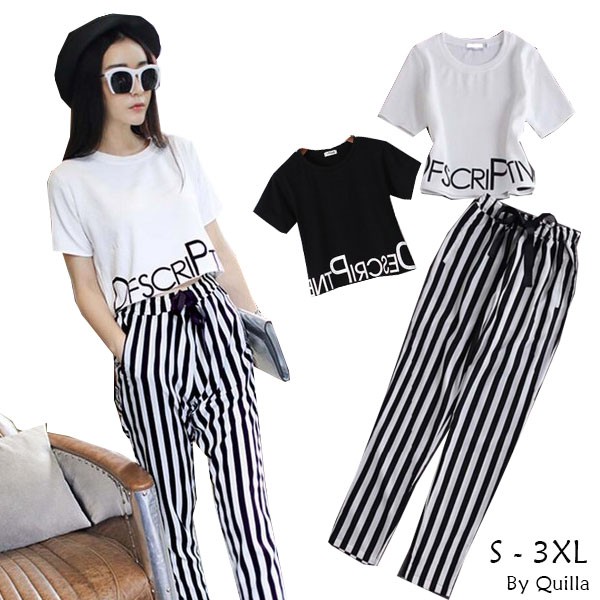 พร้อมส่ง ชุดเข้าเซ็ท 2 ชิ้น เสื้อยืด + กางเกงขายาว QUILLA Women's Dress Set of 2 - Top + Pants (NMN 1-09)