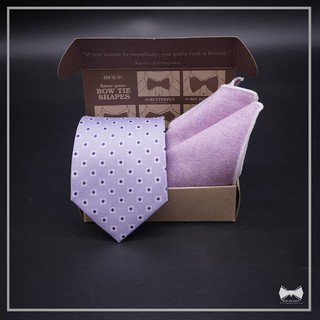 เซ็ทเนคไทไหมผสมม่วงพาสเทล+ ผ้าเช็ดหน้าสูท-Pastel Purple Silk Blend Necktie+ pocket square