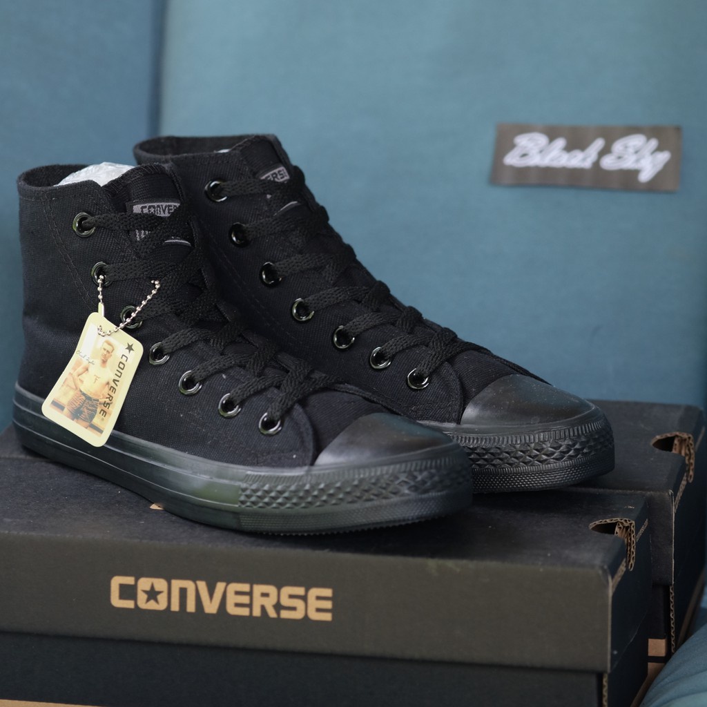XJ รองเท้า converse Converse All Star (Classic) ox - Black Hi รุ่นฮิต สีดำล้วน หุ้มข้อ รองเท้าผ้าใบ คอนเวิร์ส ได้ทั้งชาย