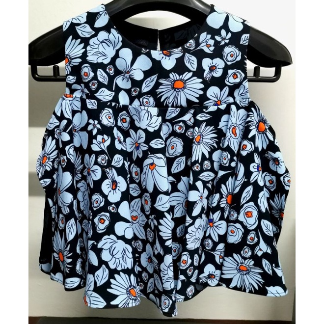 CPS ของแท้ (ไซส์ XS) เสื้อลายดอก สีฟ้า  ดีเทลแขน เว้าไหล่