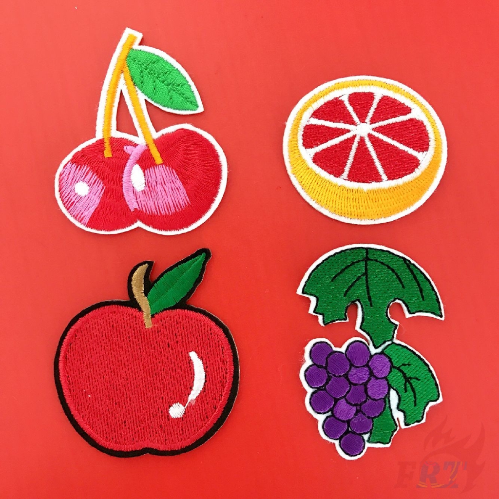 แผ่นแพทช์รูปผลไม้แอปเปิ้ล/ส้ม/องุ่น/เชอร์รี่ diy สําหรับเย็บปักตกแต่งเสื้อผ้า 1 ชิ้น