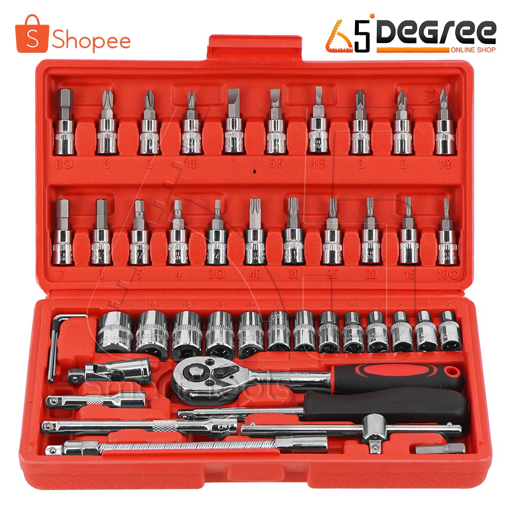InnTech King Tools ชุดเครื่องมือ ประแจ ชุดบล็อก 46 ชิ้น แกน 1/4 นิ้ว (2 หุน) รุ่น WKT-46PCS เหล็ก CR-V Chrome Vanadium