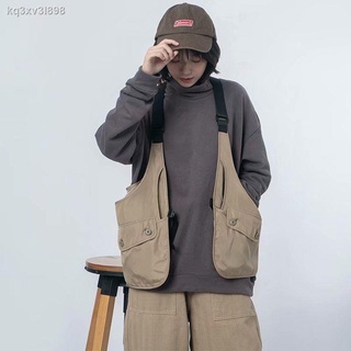 🔥เสื้อกั๊กผู้ชาย เสื้อกั๊กแคมป์ปิ้ง เสื้อกั๊กสายสะพาย Multi-pocket Japanese Cargo Vest