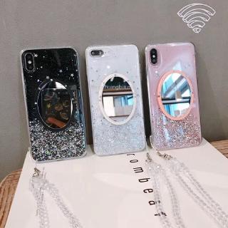 เคสกระจก ลายกากเพชร พร้อมสายคล้อง สําหรับ Vivo Y69 Y53 Nex A S X7 Plus