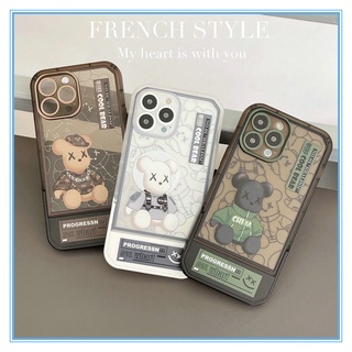 cool bear เคสโทรศัพท์มือถือแบบนิ่ม กันกระแทก ลายการ์ตูนหมี ดอกไม้ สีดํา พร้อมขาตั้ง พับได้ หรูหรา for เคส iphone 11 เคสไอโฟน13 เคสไอโฟน12 pro max เคสไอโฟนXs max XR  เคสiXR เคสไอโฟน7พลัส ฝาครอบถุงลมนิรภัย